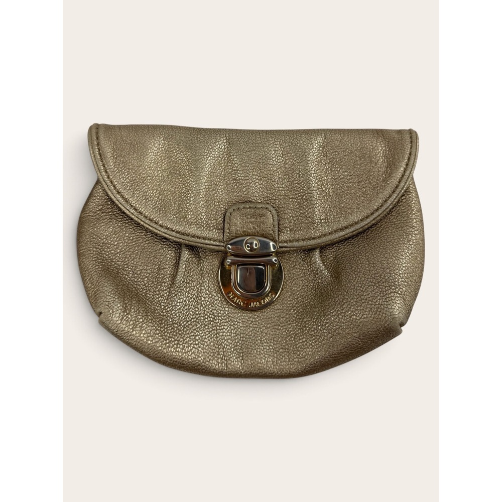 Marc Jacobs Metallic Gold Pebbled Leather Push Lock Evening Clutch Bag Chic